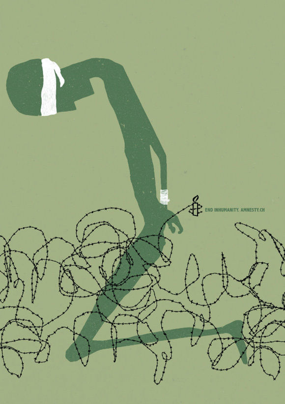 Plakatmotiv aus der Stacheldraht-Kampagne von Amnesty International (Abb.: Ogilvy)