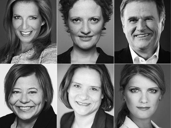 Oben links Ketchum-CEO Victoria Wagner, danach im Uhrzeigersinn: Simone Hoch, Horst Wettlaufer, Nadine Schulz, Kerstin Steglich und Sabine Hückmann.