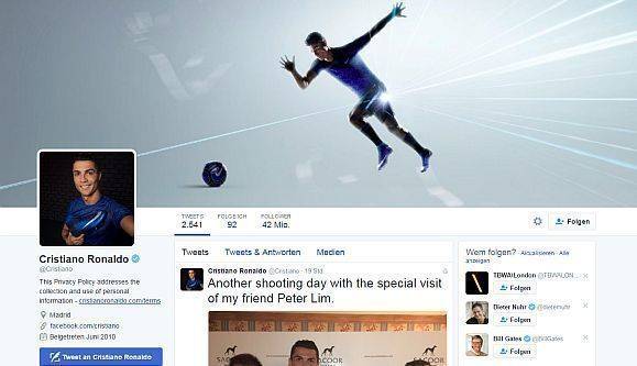 Fußballer Cristiano Ronaldo auf Twitter.