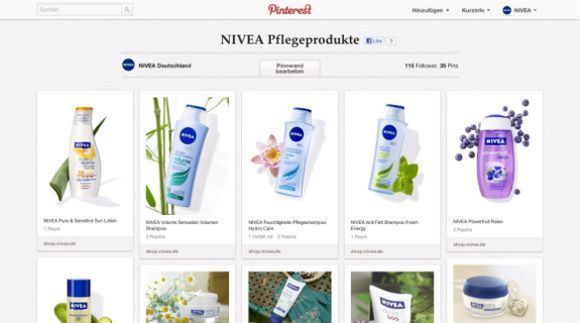 Screenshot des Onlineauftrittes von NIVEA auf Pinterest Screenshot des Onlineauftrittes von NIVEA auf Pinterest
