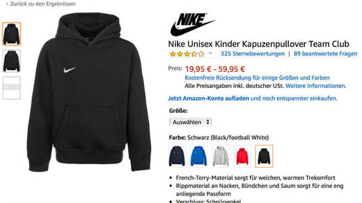 Sweater von Nike: Produkte künftig nicht mehr auf Amazon