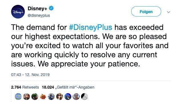 Disney+ entschuldigte sich via Twitter für die technischen Probleme.