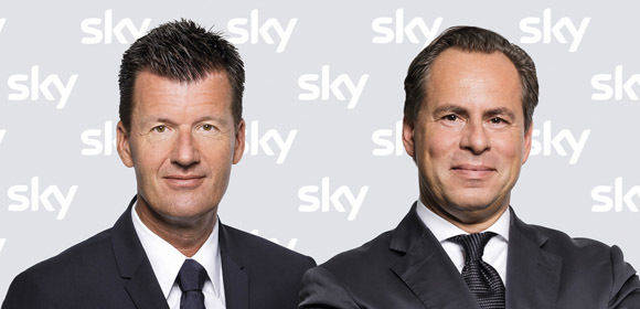 Die  Geschäftsführer Sky Media Martin Michel (l.) und Thomas Deissenberger freuen sich über die Wirkungsbelege des Fußball-Programmumfeld.