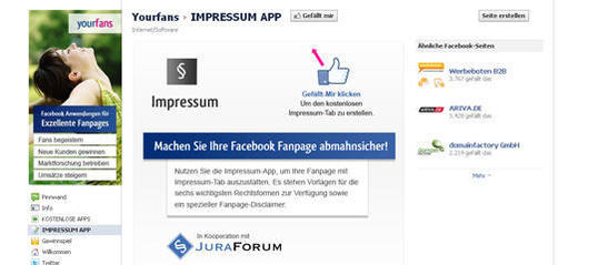Yourfans.de: App für Facebook-Impressumspflicht