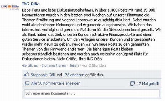 ING-Diba stoppt den Wurstkrieg