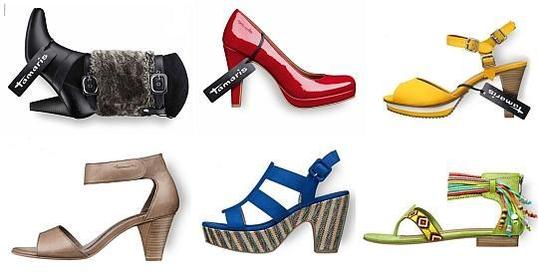 Eine Auswahl aus der Tamaris-Schuhkollektion. Die Kampagne zeigt jeweils ein Modell vor weißem Hintergrund. 