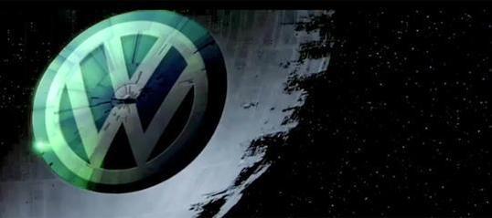 In den Parodien bedroht ein dunkler Todesstern mit VW-Logo die Welt. Die Star Wars-Helden müssen die Welt retten.