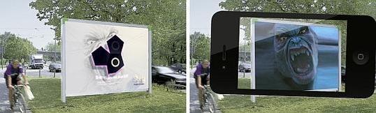 Das wahre Motiv zeigt sich erst, wenn die Kamera eines Smartphones vor die Motive gehalten wird.