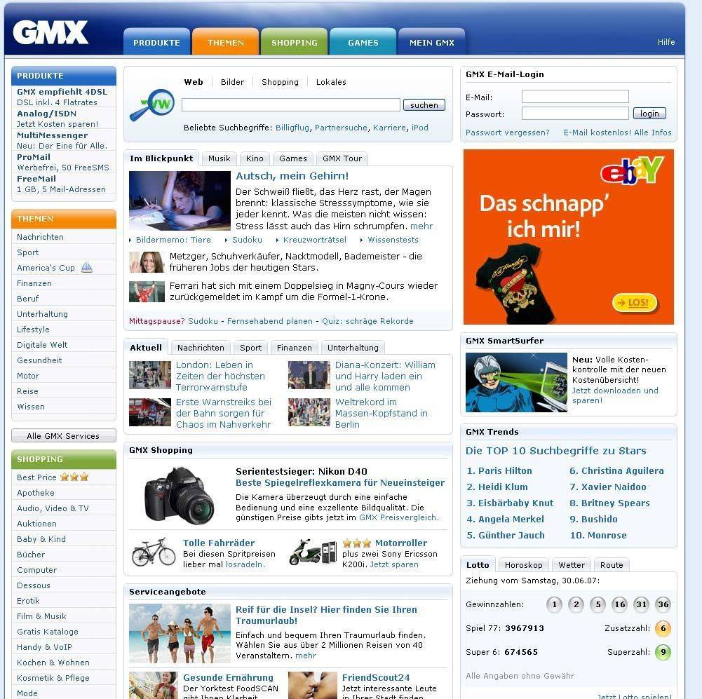GMX-Startseite von 2007