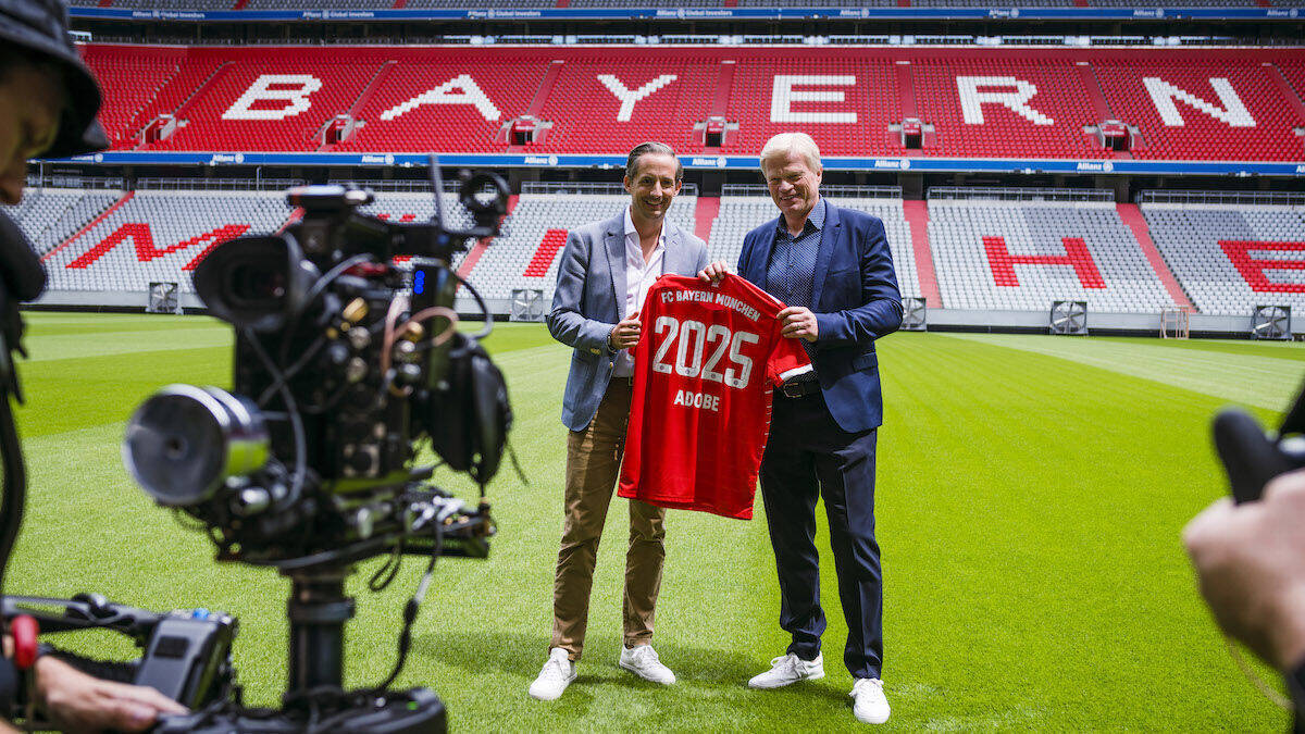 Christoph Kull, Managing Director & Vice President, Central Europe bei Adobe (l.) und FC-Bayern-Vorstandsvorsitzender Oliver Kahn.