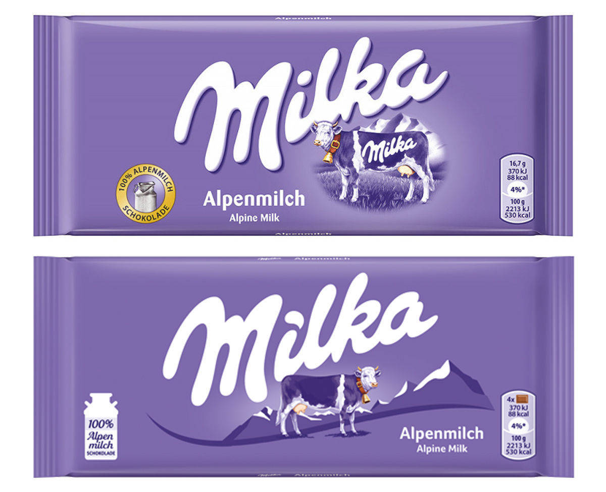 Alte und neue Milka-Verpackung