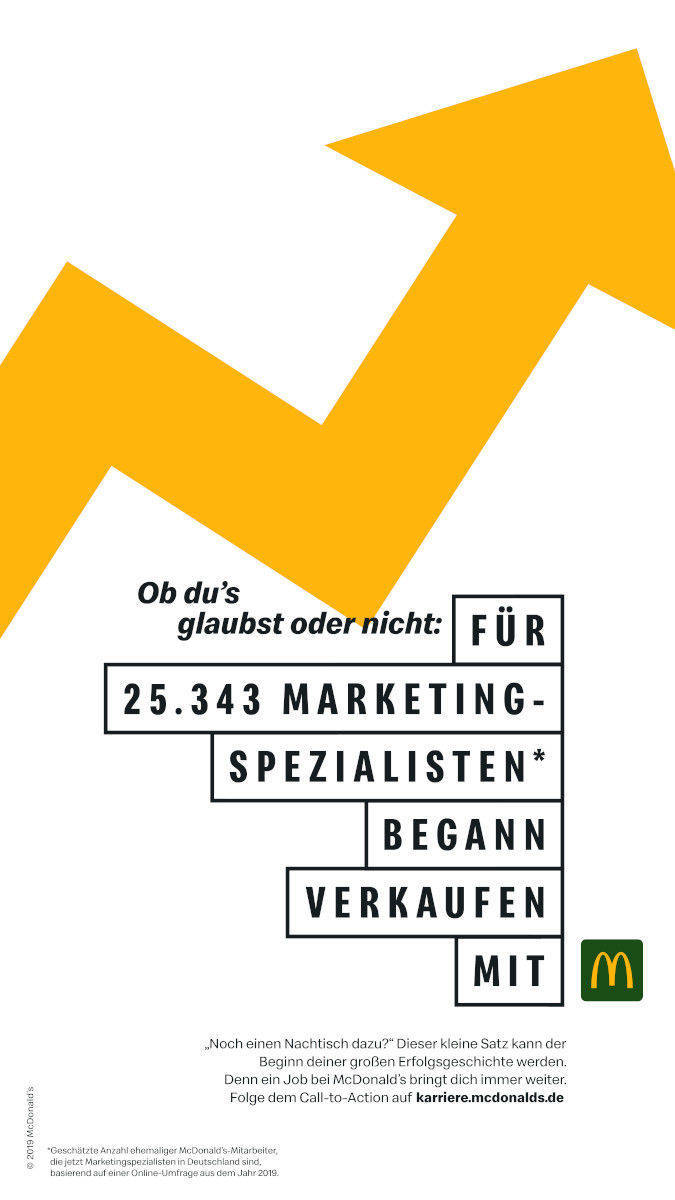 Unter dem Motto "Ob du's glaubst oder nicht" zeigte McDonald's in Deutschland die vielfältigen Karrierechancen auf.