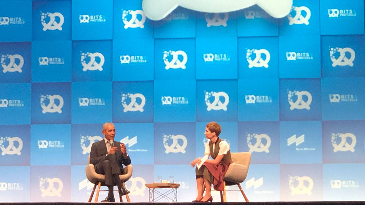 Barack Obama mit Britta Weddeling, Editor in Chief bei Bits and Pretzels