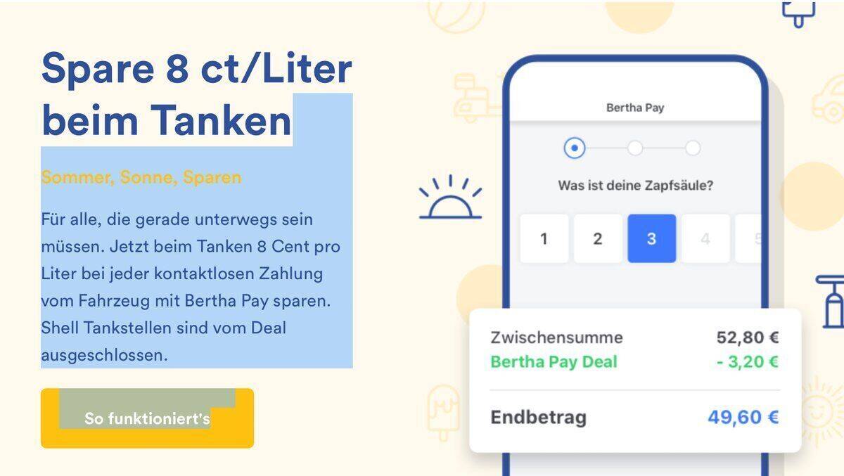 Mit diesem Aktionslogo wirbt die Bertha-App für die Tank-Rabatte.