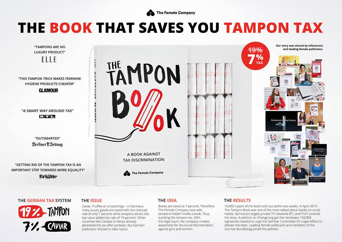 Tampons im Buch versteckt - zwecks reduziertem Mehrwertsteuersatz.