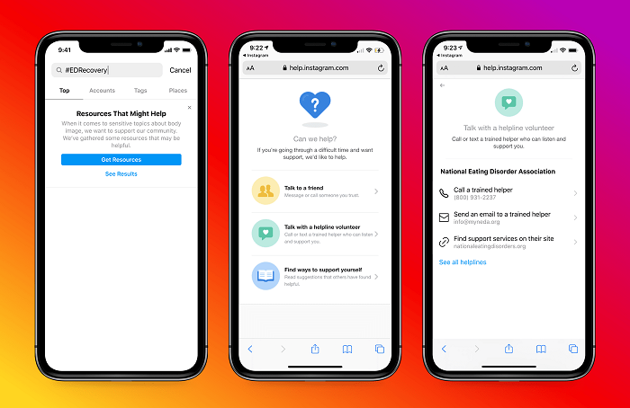 Instagram bietet Menschen mit Essstörungen Hilfe in der App an.