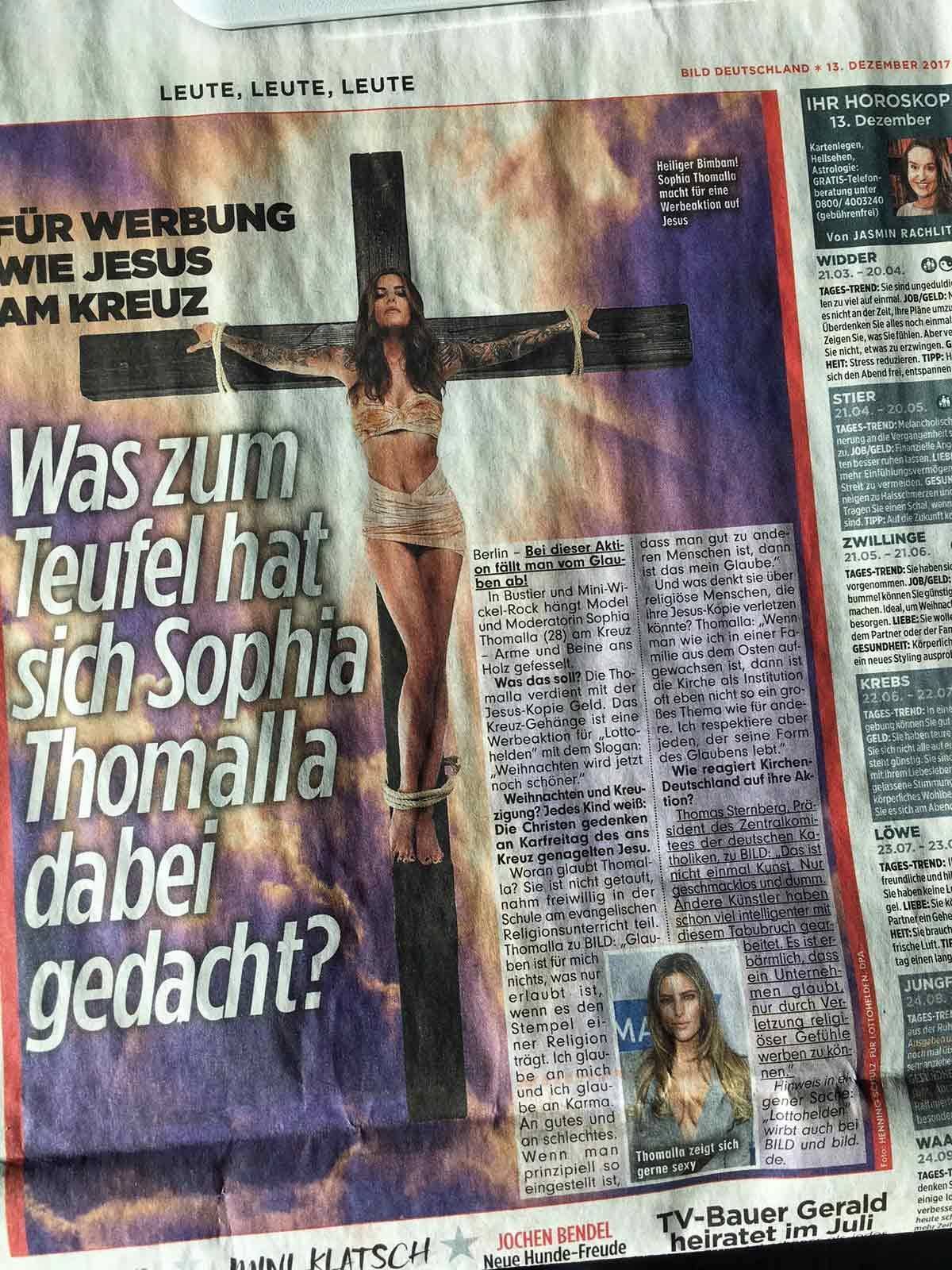 "Bild"  berichtet über den Tabubruch von Thomalla und Lottohelden.