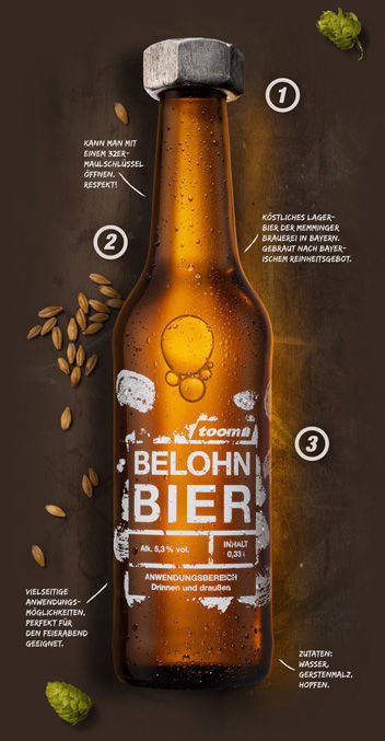 Das Belohnbier hat keinen einfachen Kronkorken: Toom verkauft eigene Biersorte.