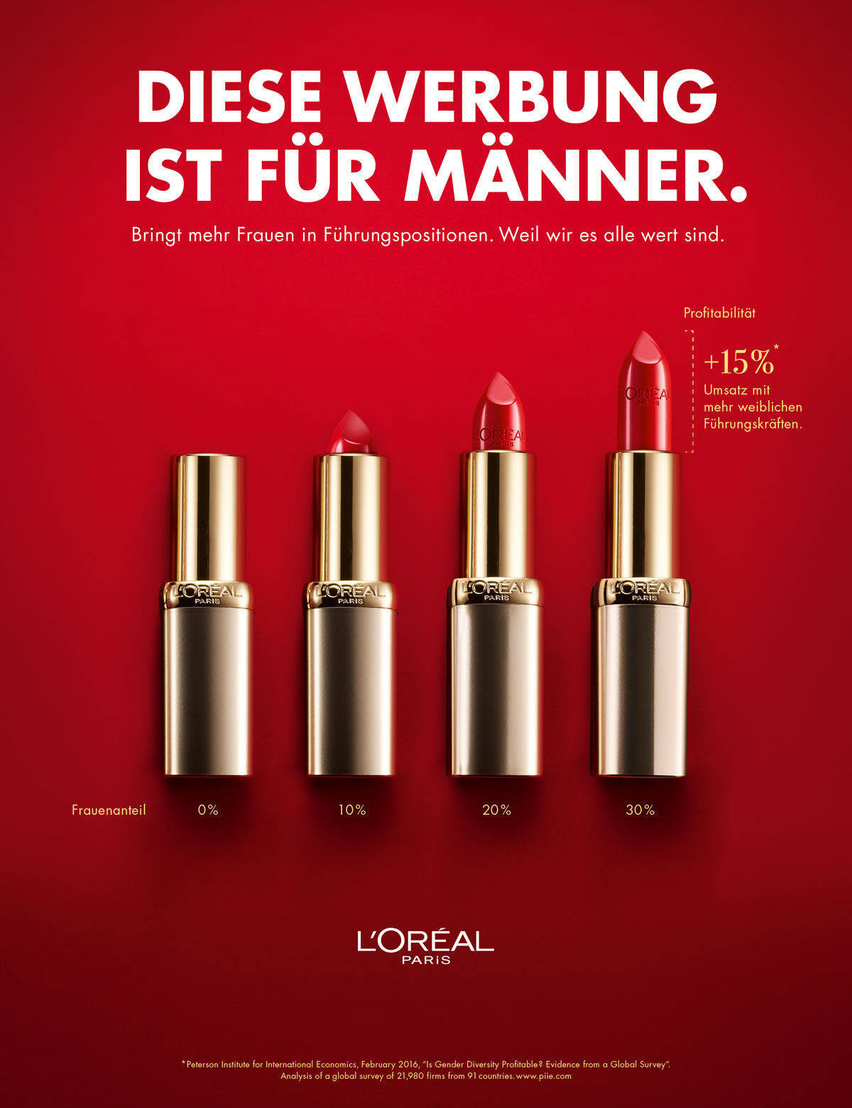 Das sollen sich Männer ansehen: Lippenstiftstatistik von L'Oréal und McCann zum Frauentag.