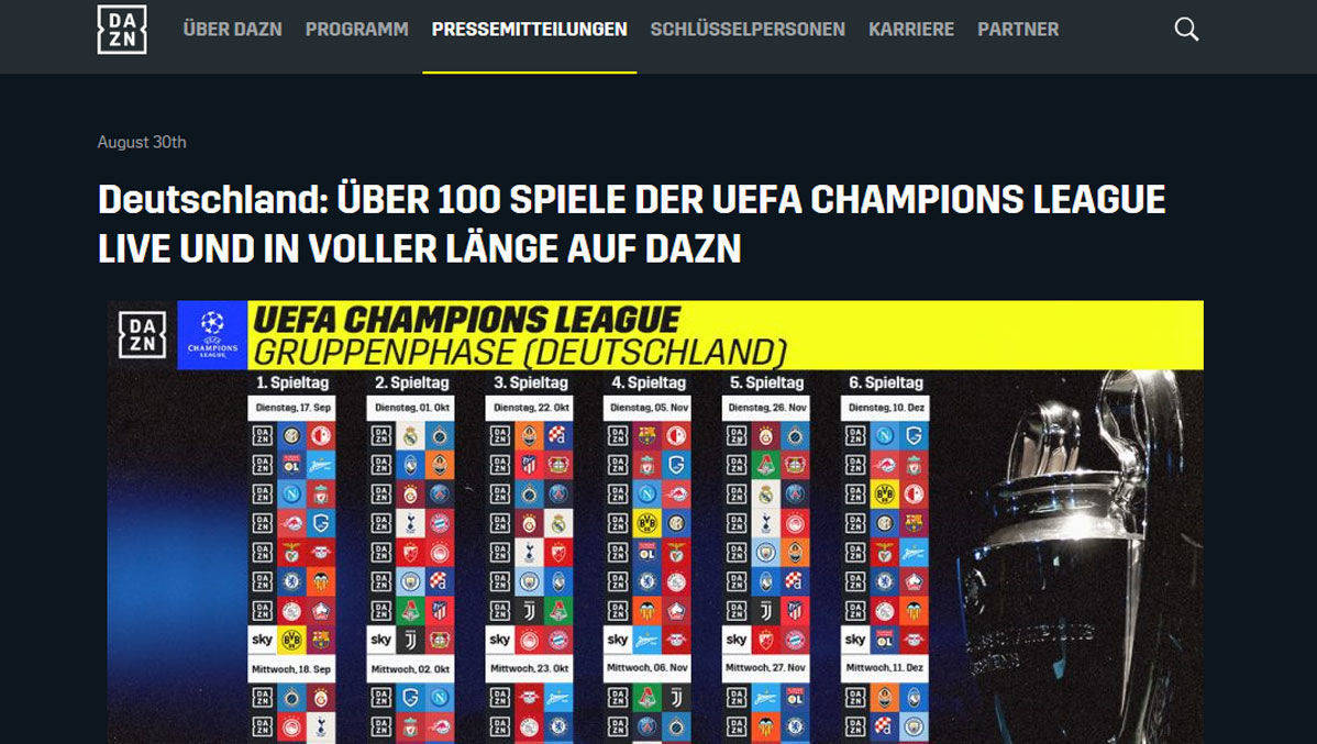 Sky verliert die Champions League WandV