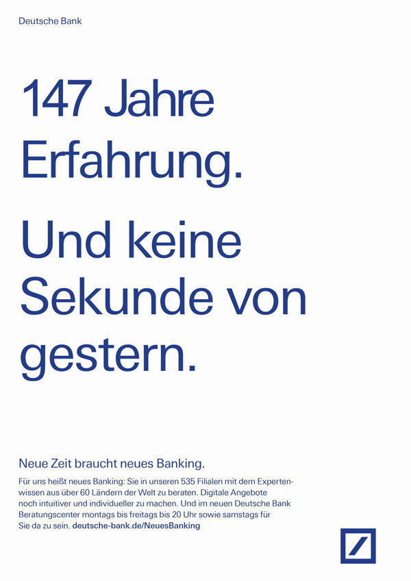 147 Jahre Erfahrung: Deutsche-Bank-Motiv von Philipp und Keuntje.