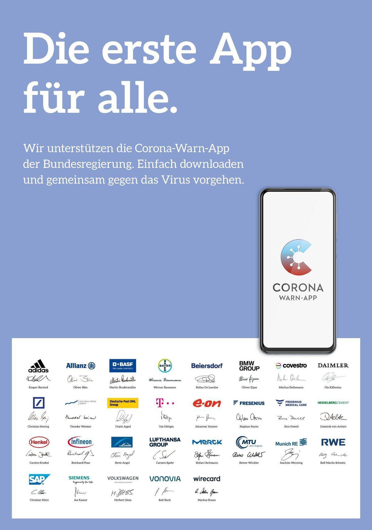 Deutsche Unternehmen unterstützen die Corona-Warn-App.