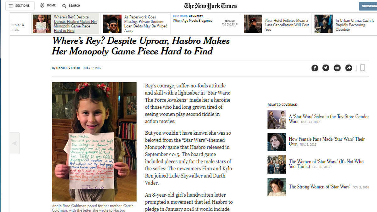 Die "New York Times" berichtet über Annie und Rey.