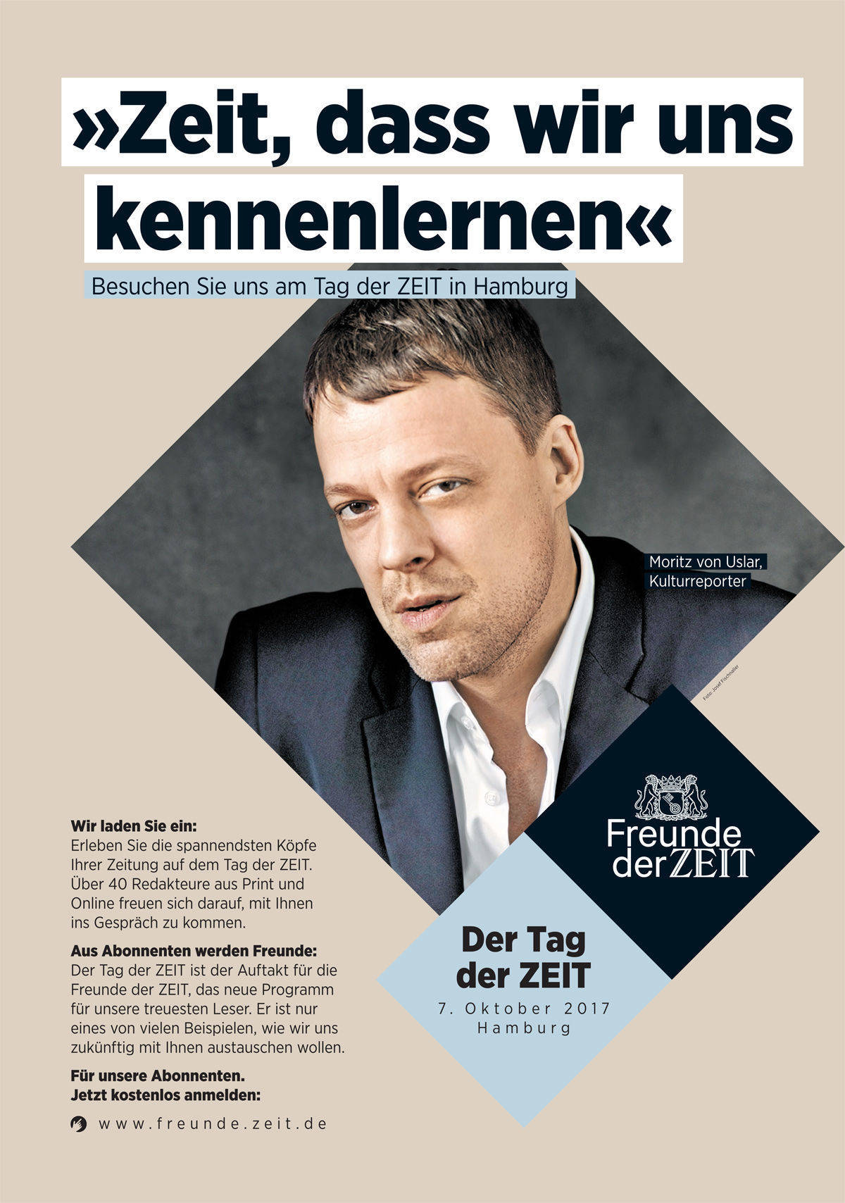 "Zeit"-Kampagnenmotiv mit Kulturreporter Moritz von Uslar.
