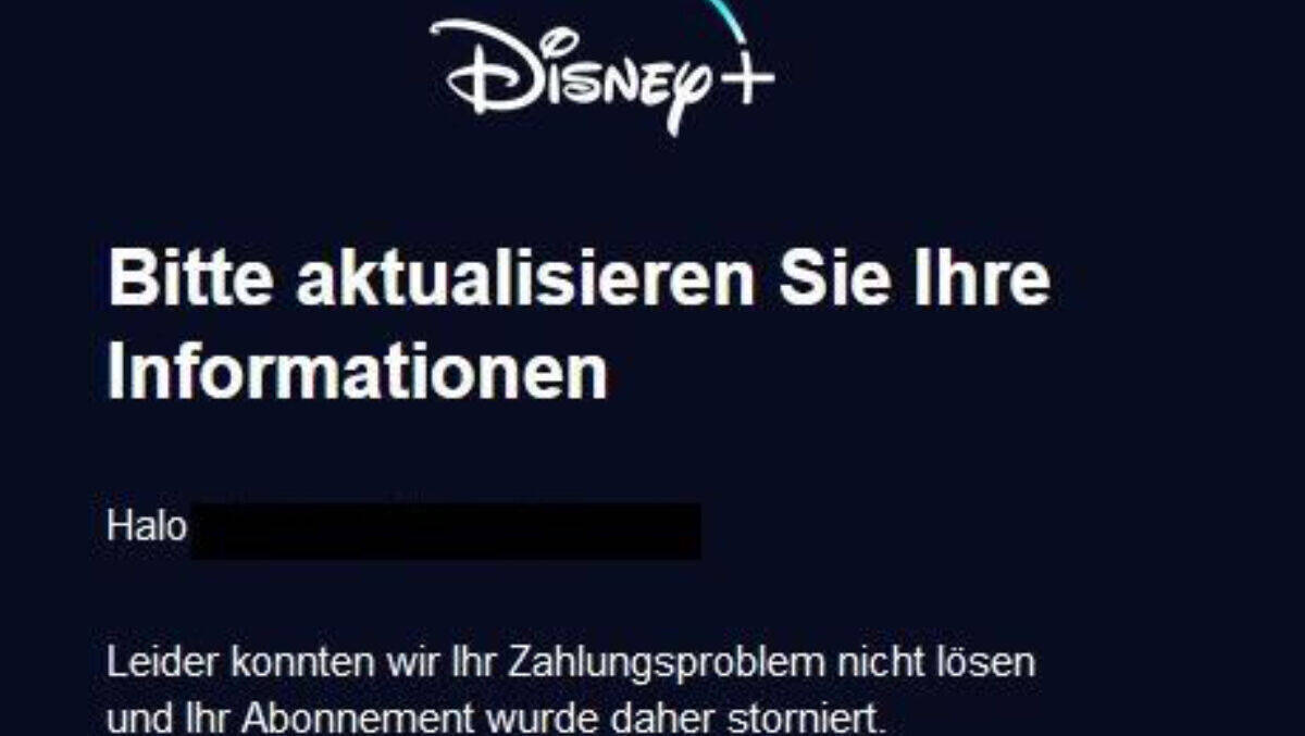 Screenshot der kriminellen E-Mail an Disney+-Kunden.