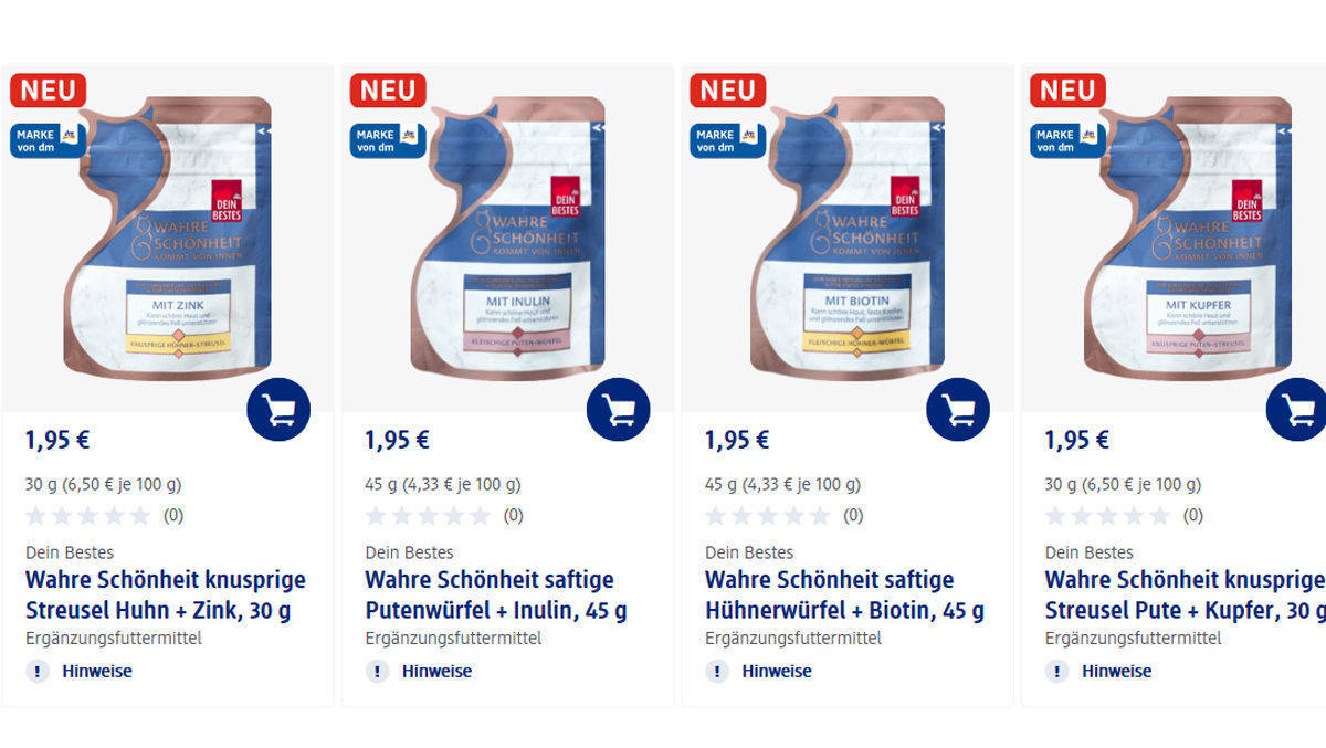Die Produktreihe besteht aus vier Nassfutter und vier Nahrungszusätzen.