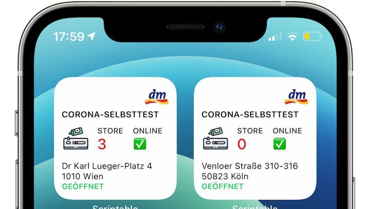 Das Corona-Schnelltest-Widget informiert zügig.