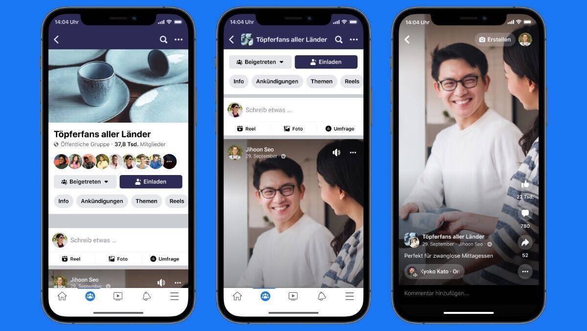 Erster Blick auf Facebook Reels in einer Töpfergruppe.