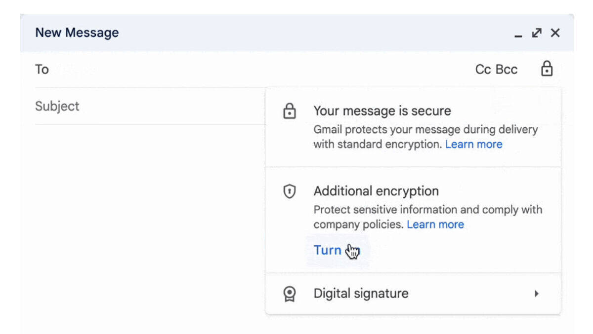 Erster Blick auf das neue Verschlüsselungs-Feature bei Gmail.