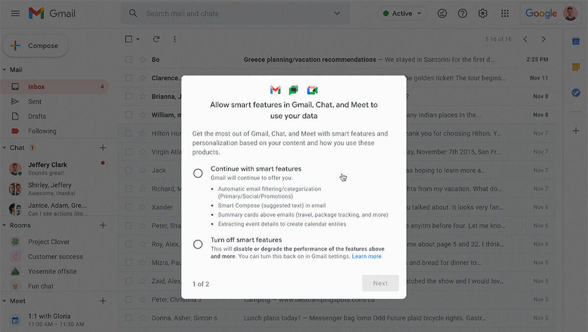 Schlaue Funktionen aktivieren – oder nicht? Gmail-Nutzer haben künftig die Wahl.
