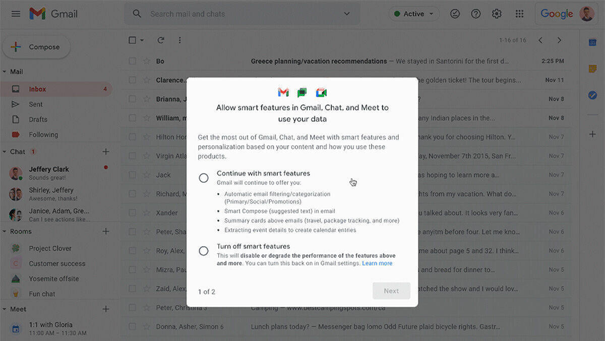 Schlaue Funktionen aktivieren – oder nicht? Gmail-Nutzer haben künftig die Wahl.