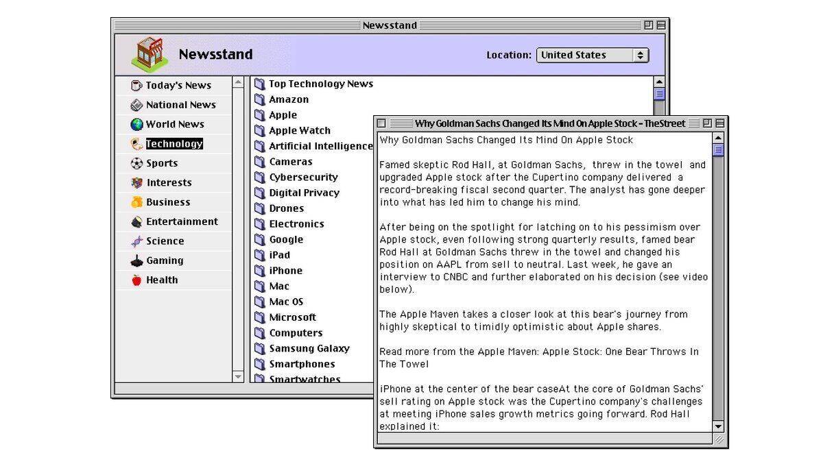 Klassisch, aber übersichtlich: Der traditionelle Google RSS Reader auf einem Mac mit OS 9.