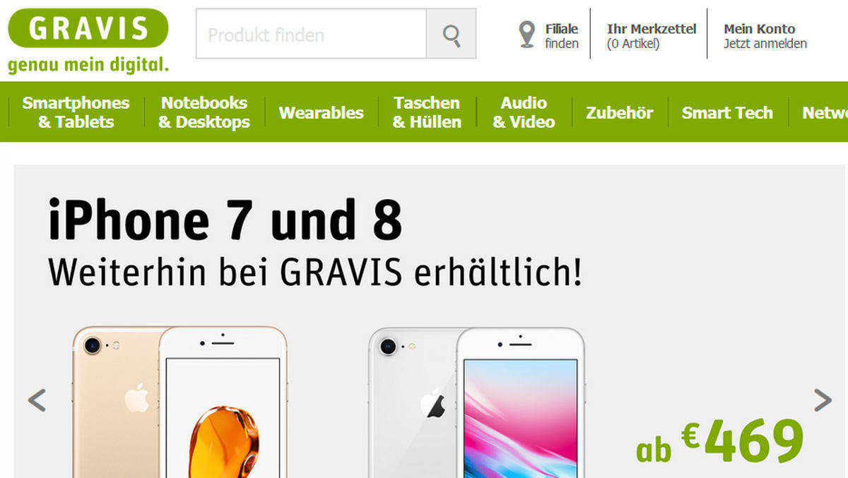 So macht Gravis Werbung mit den verbotenen iPhone-Modellen.