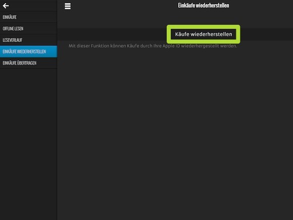 W&V Kios App: Einkäufe wiederherstellen (1)