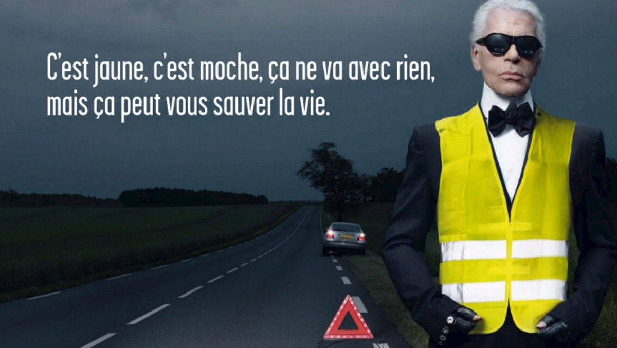 Karl Lagerfeld wirbt für Straßensicherheit.