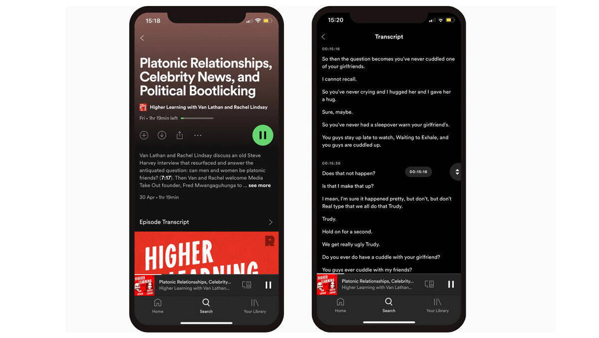 Stumm gelaufen: Spotify-Podcasts lassen sich künftig auch als Text lesen.