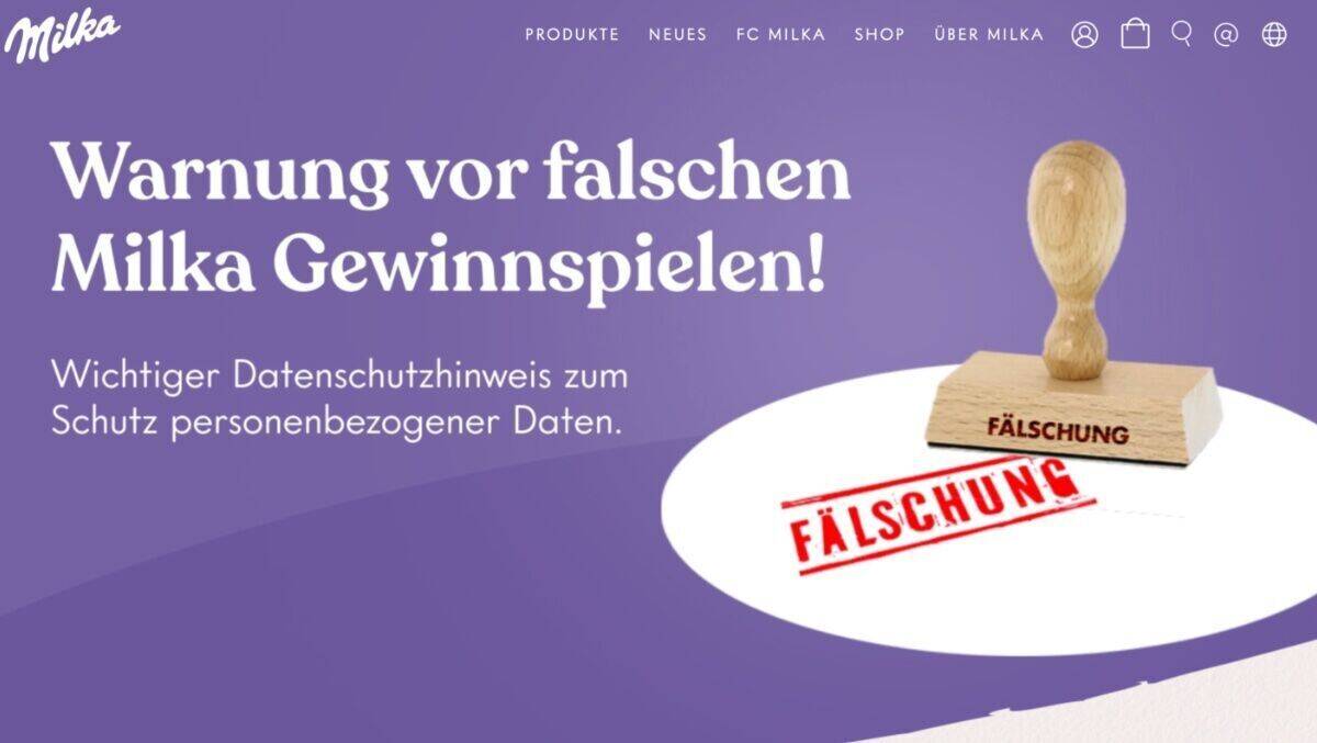 So kämpft Milka auf seiner Website gegen das Fake-Gewinnspiel.