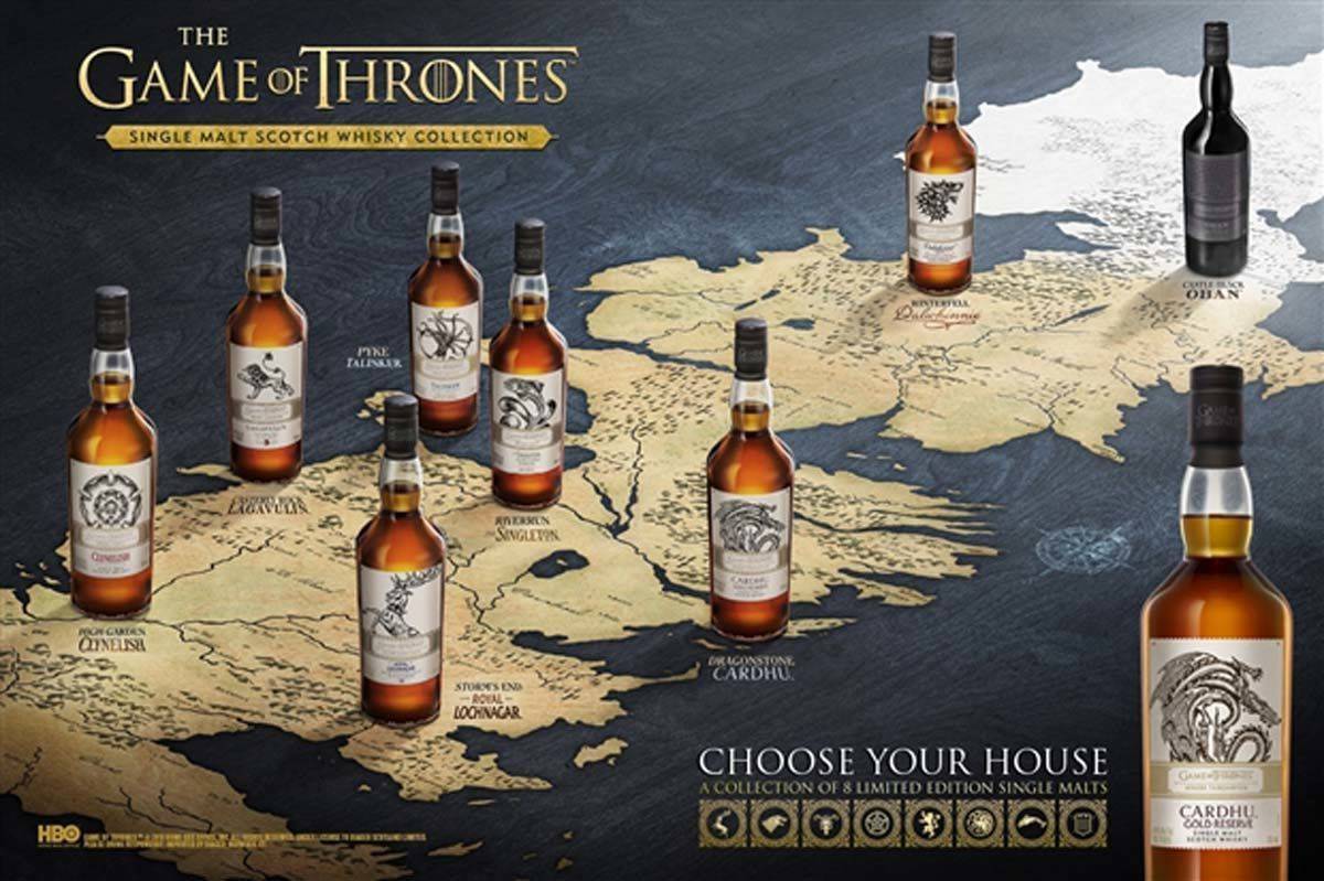 Nicht alle Familienclans, die das Spiel um Throne mitspielen, haben die finale Staffel erreicht: GoT-Whisky-Kollektion von Diageo.