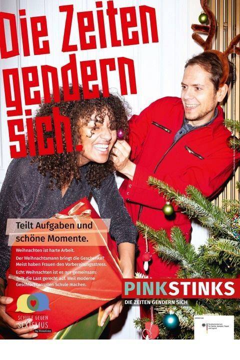 Plakat zur Pinkstinks Weihnachtskampagne "Die Zeiten gendern sich"