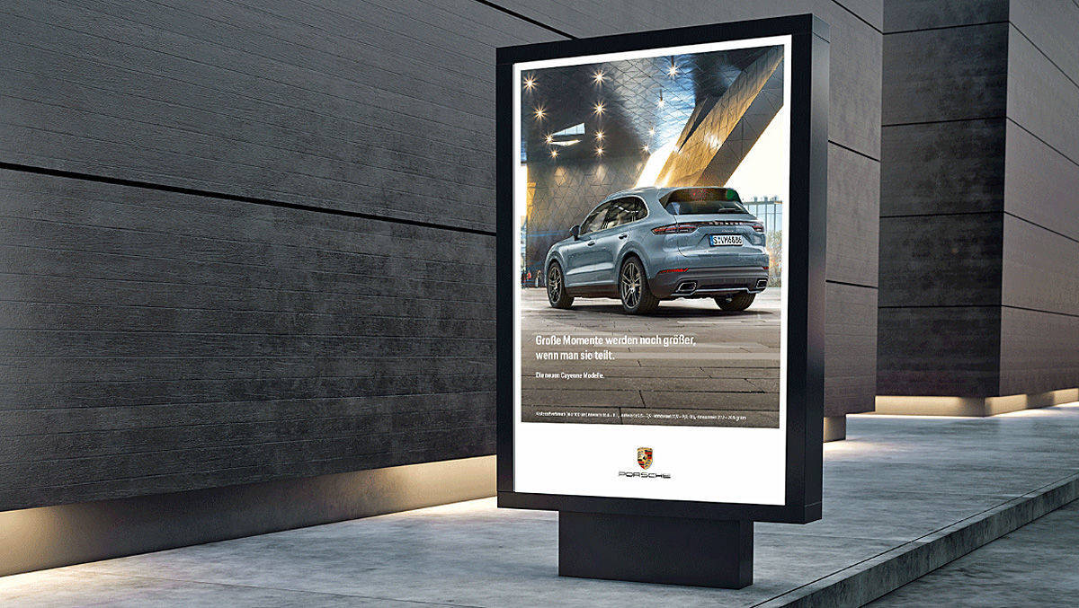 Out of Home schon präsent, Ende 2018 überall zu sehen: das neue Design von Porsche.