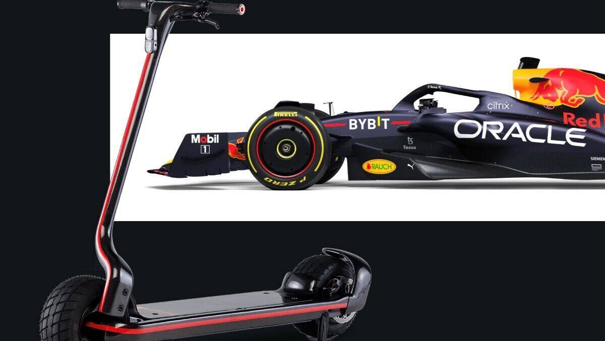 Na, wer ist schneller? Der Formel-1-Rennwagen oder der Formel-1-E-Scooter?