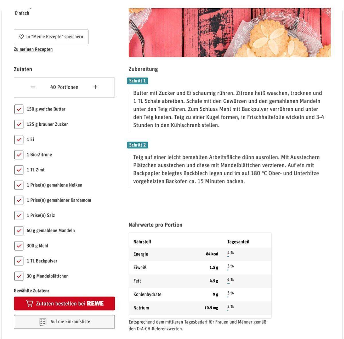 Zutaten eines Rezeptes können direkt bestellt werden.