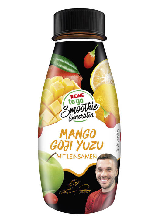 Podolski-Smoothie: Mango-Goji-Yuzu-Leinsamen