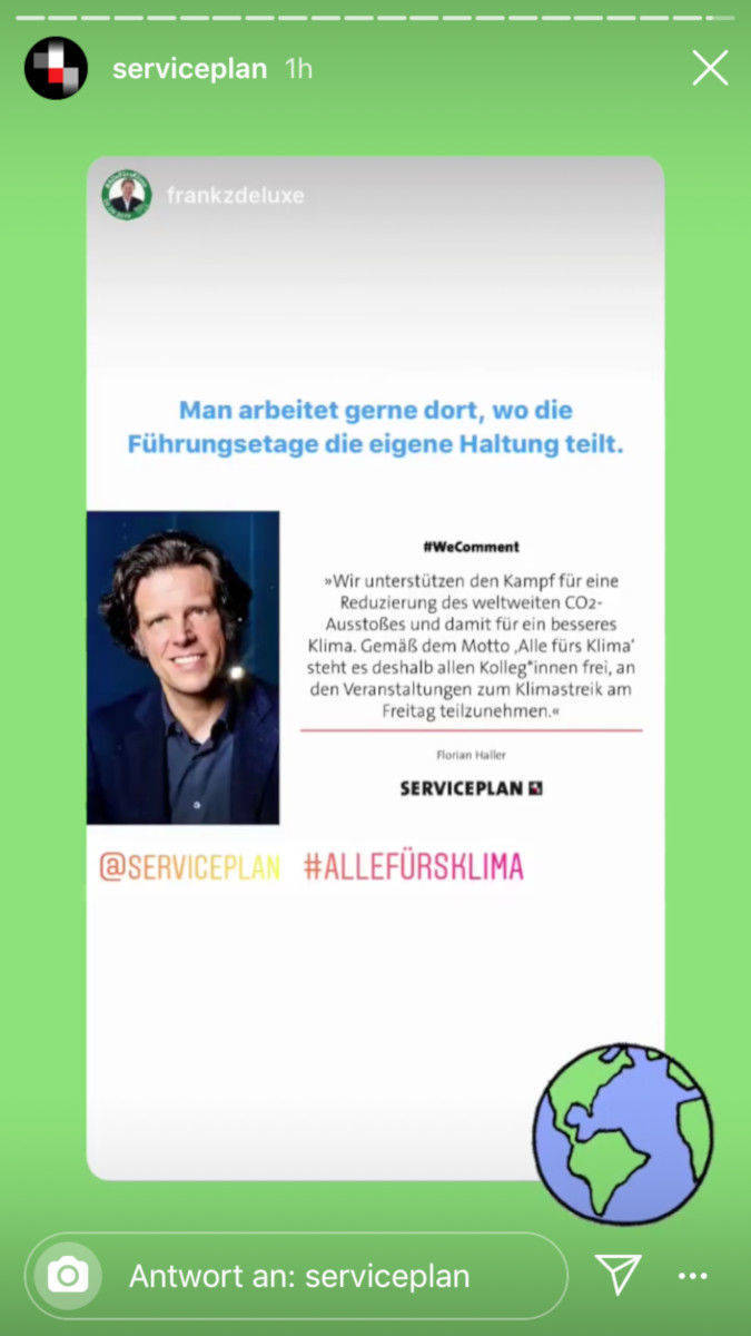 Serviceplan-Chef Florian Haller meldete sich persönlich zu Wort und unterstützt das Engagement.