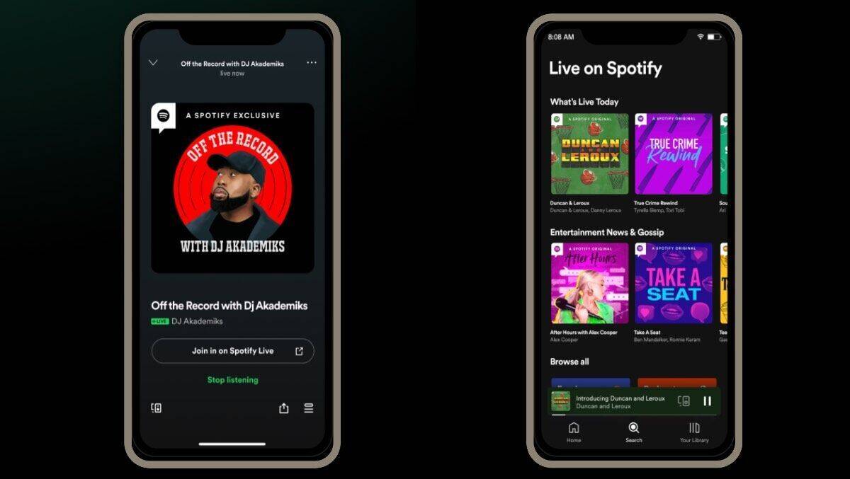 So sahen die Screens bei "Spotify Live" aus.