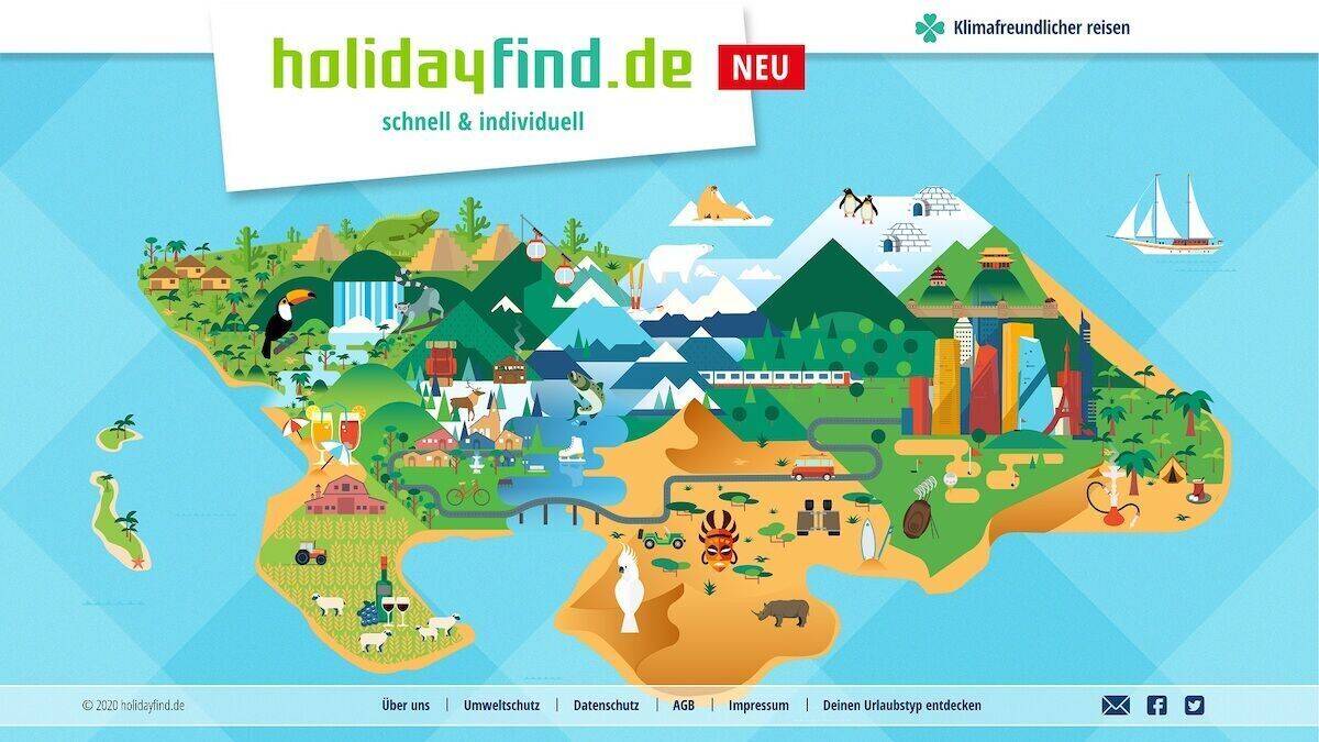 Die Startseite von Holidayfind. Noch liefert die Plattform nicht genügend Ergebnisse.